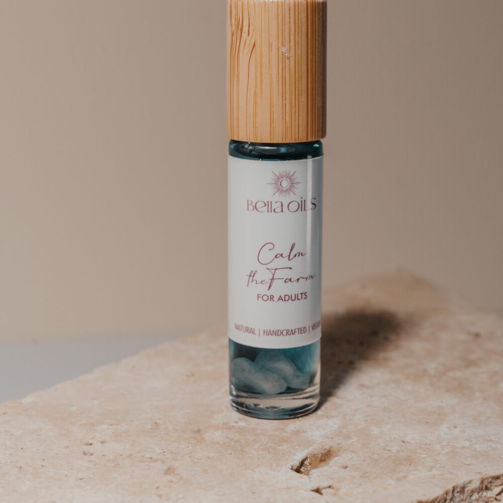 Bella Oils Calm the Farm natural stress relief roller with pure essential oils to support calm, relaxation and everyday stress.