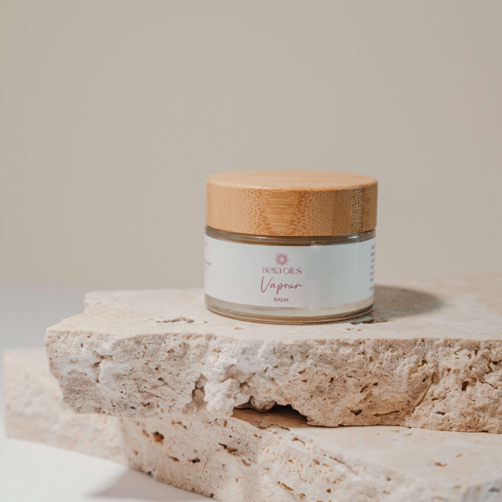 Bella Oils Vapour Balm natural chest rub handmade in Australia with eucalyptus, lemon myrtle, kunzea, peppermint and camphor essential oils.